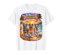 German Shepherd Beach Funny Summer Pup Lover Tropical Sunset Value Graphic T-Shirt, Men, White, XL