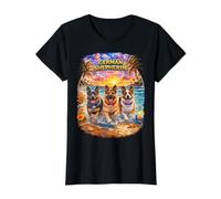 German Shepherd Beach Funny Summer Pup Lover Tropical Sunset Value Graphic T-Shirt, Women, Black, S