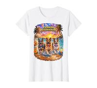 German Shepherd Beach Funny Summer Pup Lover Tropical Sunset Value Graphic T-Shirt, Women, White, S