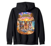 German Shepherd Beach Funny Summer Pup Lover Tropical Sunset Zip Hoodie