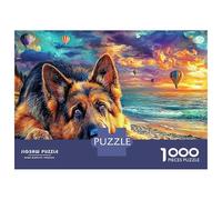 German Shepherd Beach Jigsaw Puzzles for Adults Challenging Puzzles The Impossible Challenge 1000 Pieces Twilight Shepherd Difficult Hard Jigsaw Puzzles for Man And Woman with Letters on Back 52x38cm/