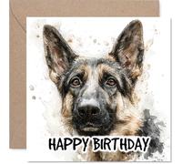 German Shepherd Birthday Card for Men Women - Dog Breeds - Happy Birthday Card for Neighbour Dad Grandad Son, 145mm Bday Greeting Cards