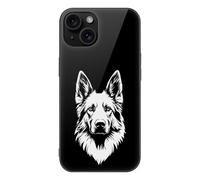 German Shepherd Black & White Cell Phone Case Compatible with iPhone 15/15 Plus/15 Pro/15 Pro Max Glass Back Protective Shell