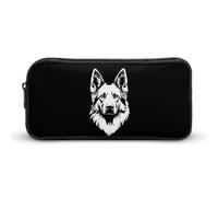 German Shepherd Black & White Large Capacity Pencil Cases with Zippered Portable Pen Pouch Makeup Bag Office Supplies