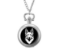 German Shepherd Black & White Men's Pocket & Fob Watches Analogue Display Quartz Watch with Chain for Birthday Christmas Father's Day Silver-Style