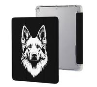 German Shepherd Black & White Tri-fold Tablet Case Compatible with IPAD 2017/2018/Air1/Air2 (9.7in)/Pro (10.5in) /Air3(10.5in)/10代 (10.9in) Soft Protective with Pen Slot