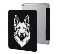 German Shepherd Black & White Tri-fold Tablet Case Compatible with IPAD 2017/2018/Air1/Air2 (9.7in)/Pro (10.5in) /Air3(10.5in)/10代 (10.9in) Soft Protective with Pen Slot