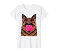 German Shepherd Blowing Bubble Gum Heart Sunglasses Value Graphic T-Shirt, Women, White, L