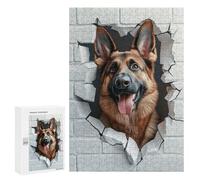 German Shepherd Breaking Through Wall: Seasonal Home Décor, 300 PCS Challenging Puzzle for Adults - to Assemble, Frame And Display