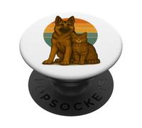 German Shepherd Cat Retro Sunset Pet Best Friends PopSockets Adhesive PopGrip