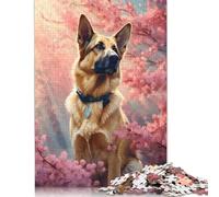 German Shepherd Cherrytree Puzzle Jigsaws 500 Pieces for Adults Wooden Puzzle for Adults And Teenager Jigsaw Puzzles for Adult 500pcs (52x38cm)