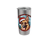 German Shepherd Christmas Dog Mom Dad Stained Glass Holiday Stainless Steel Insulated Tumbler