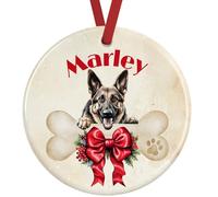 German Shepherd Christmas Ornament - Personalised Dog Decoration - Custom Ceramic Bauble with Name & Gift Box, UK Made