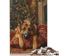 German Shepherd Christmas Portrait Holiday Dog Wall Art Puzzle 1000 Pieces Jigsaws Wooden Puzzles for Adults & Teenager for Adults Teenagers Age 12+ 1000pcs (75x50cm)