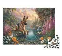 German Shepherd Classic 1000 Pc Rigid Cardboard Jigsaw Stream Flowers for Seniors Brain Training Rainy Day Fun Must-Have for Puzzle Lovers 52x38cm/1000pcs