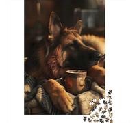 German Shepherd Coffee 1000 Piece Jigsaw Puzzle, 70x50cm/1000pcs, for Adults, January Puzzle Activity, Winter Downtime And Winter Weekends
