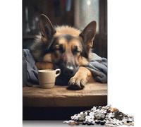 German Shepherd Coffee Dog Puzzle 500 Pieces Jigsaws Puzzles for Adults Educational Game for Adult Teenagers 500pcs (52x38cm)