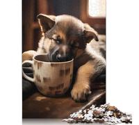 German Shepherd Coffee Pup Jigsaw Puzzles Puzzles for Adults Kids. 1000 Piece Impossible Challenge Toy Educational Games Home Decoration for Adults& Kids Age 14 Years Up 1000pcs (40x28cm)