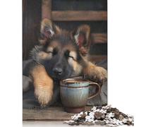 German Shepherd Coffee Puzzle Jigsaws 1000 Pieces for Adults Wooden Puzzle Jigsaws for Adults Puzzling for Gift 1000pcs (75x50cm)
