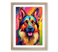 German Shepherd Colour Field Framed Print | A2 Oak Framed Wall Art | Ready to Hang | Modern Nature Picture | Living Room Bedroom Lounge Office