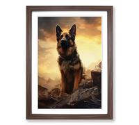 German Shepherd Conceptual Framed Print | A2 Walnut Framed Wall Art | Ready to Hang | Modern Nature Picture | Living Room Bedroom Lounge Office