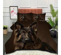 German Shepherd Coverless Duvet Super King Dog Quilt Comforter Lightweight and Warm Bedding Sets with 2 Pillow Sham for All-Season 240x260cm Dark Brown