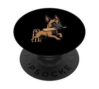 German Shepherd Cricket Dog Cartoon Batsman Wickets PopSockets Adhesive PopGrip