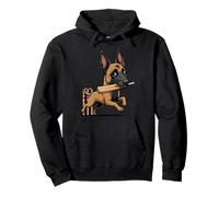 German Shepherd Cricket Dog Cartoon Batsman Wickets Pullover Hoodie