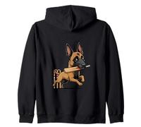 German Shepherd Cricket Dog Cartoon Batsman Wickets Zip Hoodie
