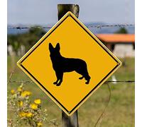 German Shepherd Crossing Metal Signs Caution German Shepherd Metal Plaque German Shepherd Crossing Retro Aluminum Metal Signs Yellow Diamond Shape Sign for Front Porch Outdoor Bedroom 10x10in