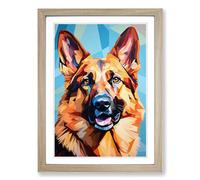 German Shepherd Cubism Framed Print | A2 Oak Framed Wall Art | Ready to Hang | Cubist Nature Picture | Living Room Bedroom Lounge Office