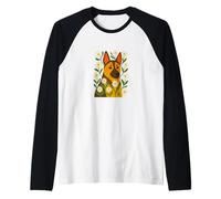 German Shepherd Daisy Crown Floral Dog Art Summer Raglan Baseball Tee