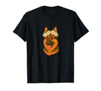 German Shepherd Daisy Crown Floral Dog Art Summer T-Shirt