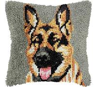 German Shepherd DIY Latch Hook Pillow Kits for Adults Pillow Cover with Preprinted Throw Pillowcase Crochet Yarns Embroidery Latch Hooking Cushion for Home Decor 17x17inch(o199)