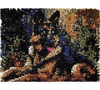 German Shepherd DIY Latch Hook Rug Kits for Adults Tapestry Pre-Printed Patterns Carpet Needlework Crochet Yarns Latch Hooking Mat for Home Decor 52x38cm(g219)
