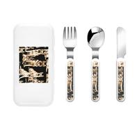 German Shepherd Dog (1) Three-Piece Set of Children's Cutlery-Safe and Durable Plastic Pp+430 Stainless Steel, Suitable for Kindergartens, Picnics, Birthday Parties and Other Scenes.