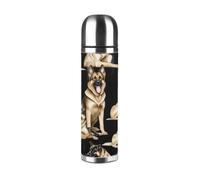 German Shepherd Dog (1) Vacuum Bottle with Full-Body Design â€“ Premium Insulated Stainless Steel Thermos with Pu Leather Exterior for Outdoor, Office, and Home Use