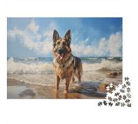 German Shepherd Dog 1000-Piece Puzzle for Adults, 52x38cm/1000pcs; Easy to Continue on Another Evening; White Card Pieces for Easy Sorting