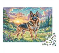 German Shepherd Dog 1000 Pieces Jigsaw Puzzle for Women | Challenging Game Shepherd at Sunset Fun Present & Home Activity 52x38cm/1000pcs