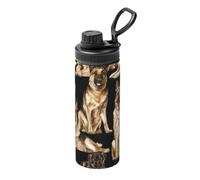 German Shepherd Dog 18oz (530ml) Sports Water Bottle-Full Wrap Print Design,Double-Wall Vacuum Insulated, Leakproof, Stainless Steel Thermal Flask For Gym Hiking Travel