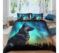 German Shepherd Dog 3D Three-dimensional Digital Print Duvet Cover Bedding, Starry Sky 3 Piece Set Piece Quilt Cover Piece Matching Pillowcase with Zipper Closure Soft Microfiber Double（200x200cm）
