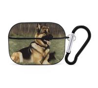 German Shepherd Dog Airpod Pro Case AirPods 2 Case for Women Hard Shell Protective Cover with Carabiner Keychain Compatible with AirPods Case 2nd 1st Generation, Front LED Visible Black