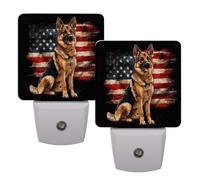 German Shepherd Dog American Flag LED Night Lights 2 Pack, Automatic Dimming Plug-in Night Light Plug Into Wall with Dusk to Dawn Sensor, Energy-Saving for Bedroom Bathroom Hallway Living Room