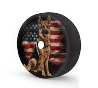German Shepherd Dog American Flag Spare Tire Cover 15 In