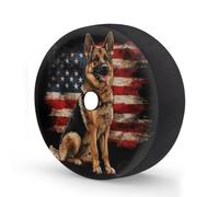 German Shepherd Dog American Flag Spare Tire Cover 16 In
