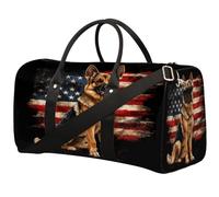 German Shepherd Dog American Flag Travel Duffel Bag Sports Tote Gym Bag Waterproof Tear-Resistant Carry On Overnight Bag Foldable Weekender Bag for Gym Travel Getaway Beach Sports