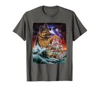 German Shepherd Dog as Kraken Attack a War Ship at High Seas T-Shirt, Men, Asphalt Grey, Large