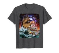 German Shepherd Dog as Kraken Attack a War Ship at High Seas T-Shirt, Men, Dark Heather Grey, XX-Large