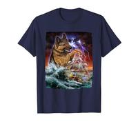 German Shepherd Dog as Kraken Attack a War Ship at High Seas T-Shirt, Men, Navy Blue, 5X-Large