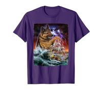 German Shepherd Dog as Kraken Attack a War Ship at High Seas T-Shirt, Men, Purple, 3X-Large